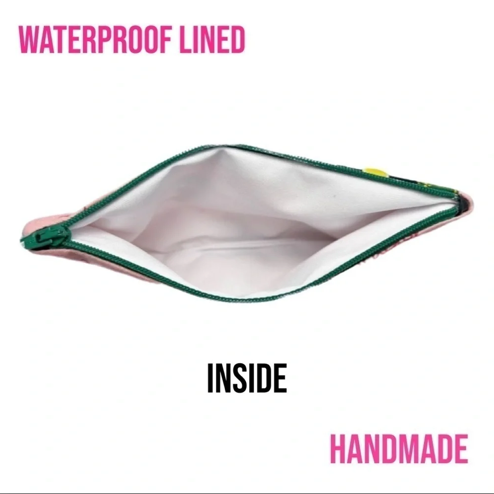 Waterproof Make Up Bag- Pink John Deere w/ Lace